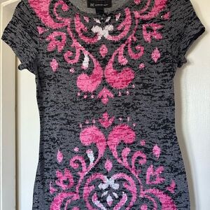 INC International Concepts Women's Short Sleeve Top in Gray and Pink